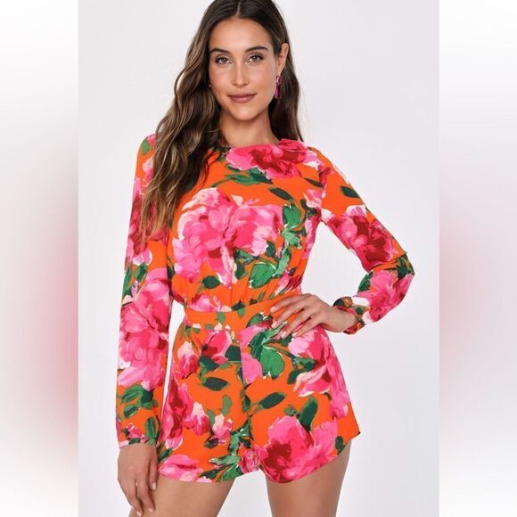 LULUS NWT Sweetest Song Floral Print Backless Long Sleeve Romper Sz M SOLD OUT - Picture 2 of 2
